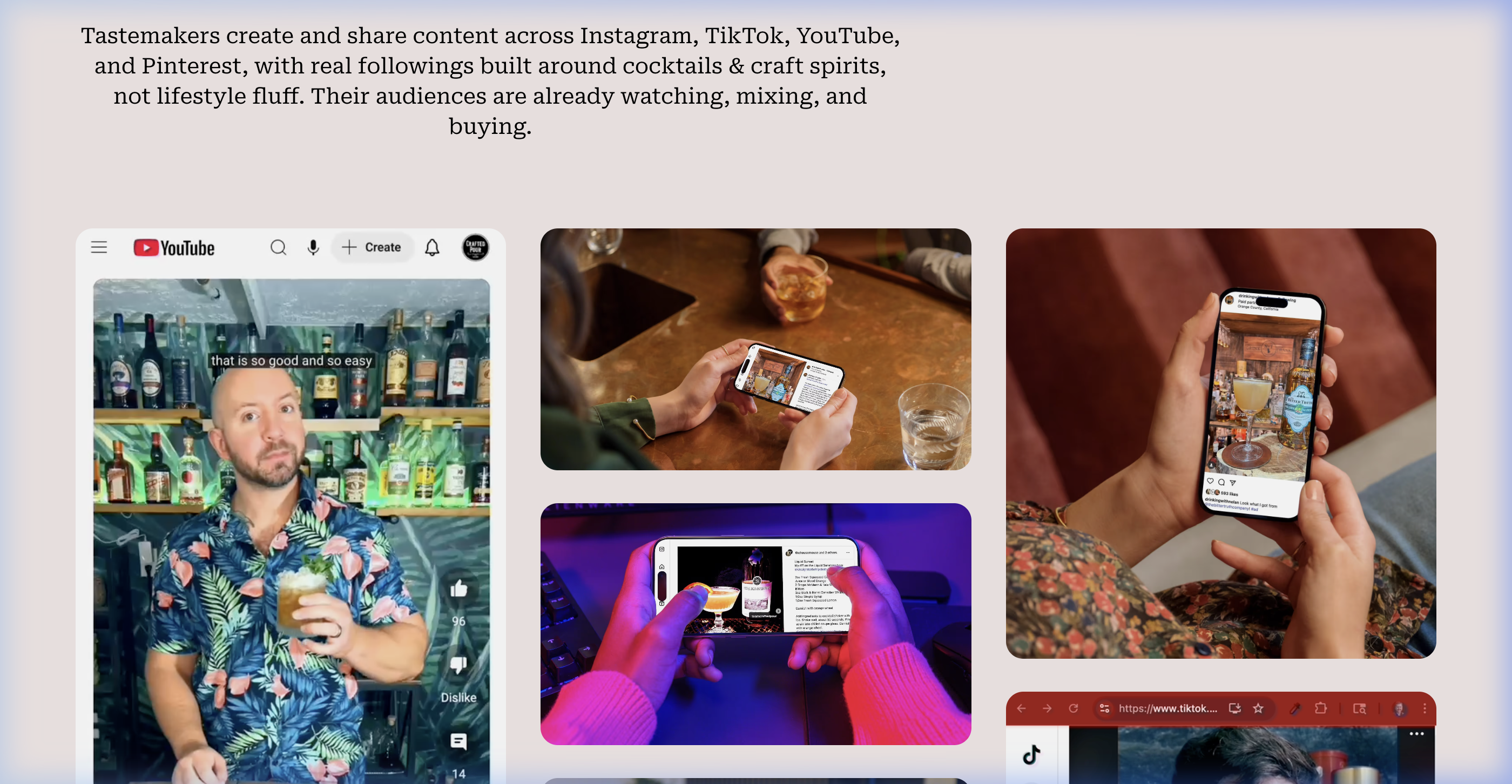 Crafted Pour Social Media Creator Content on TikTok, YouTube, and Instagram